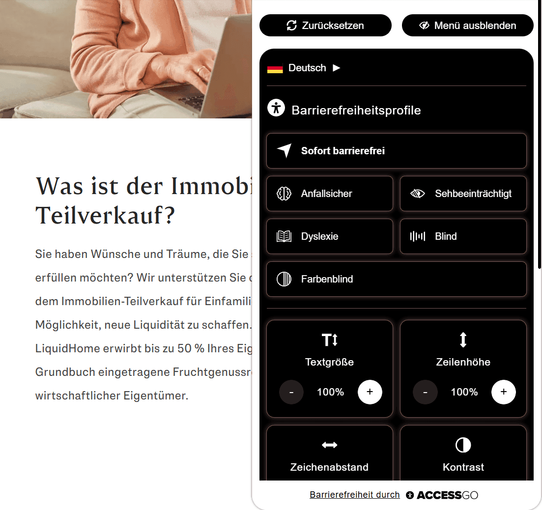 das Bild zeigt das Plugin AccessGo auf der Website